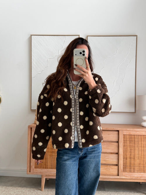 Veste polaire chocolat à pois beige zippée – LALOU – photo 4