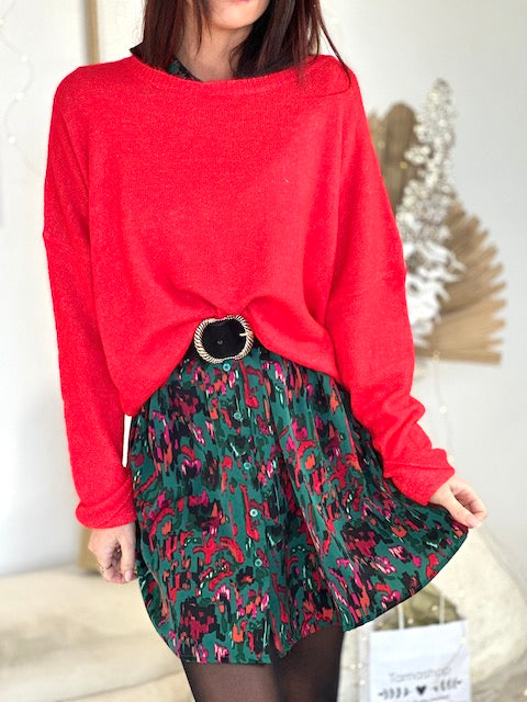 Pull femme oversize encolure bateau rouge – NAHE – photo 1