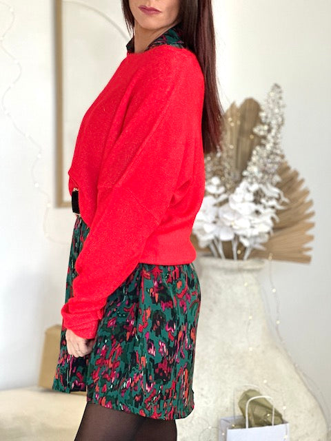 Pull femme oversize encolure bateau rouge – NAHE – photo 2